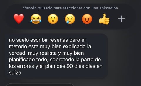 Social media post with reaction emoji options and Spanish text about a 90-day plan methodology